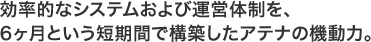 効率的なシステムおよび運営体制を、6ヶ月という短期間で構築したアテナの機動力。